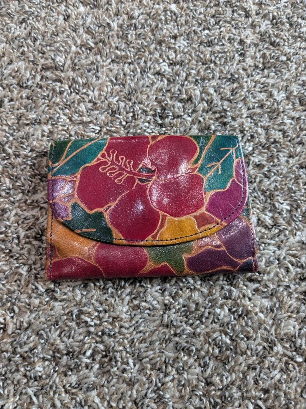 Vintage Tooled Leather Floral Wallet Made In India